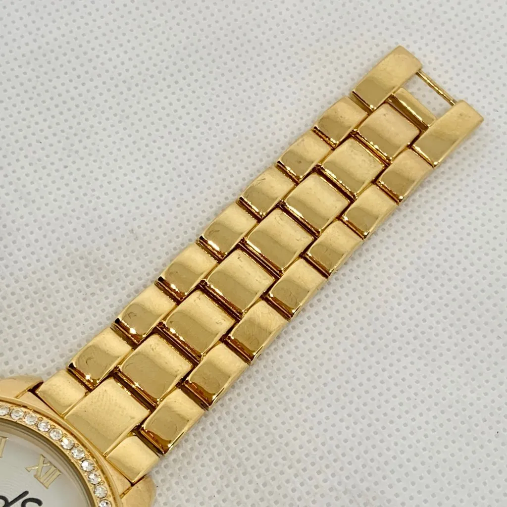 DS Women's watch 38mm gold tone rhinestones Roman indices quartz running - Image 4
