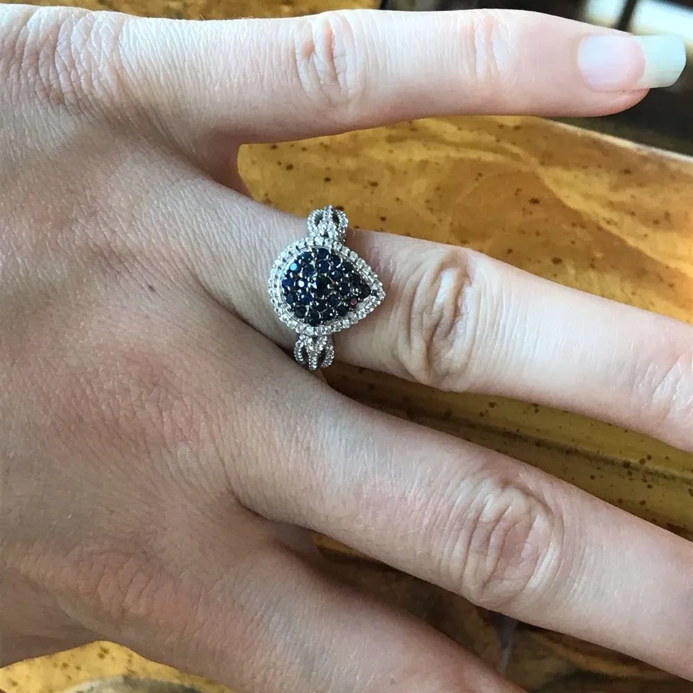 Natural Blue Sapphire Sterling Silver Teardrop Ring Size 7 - Image 3