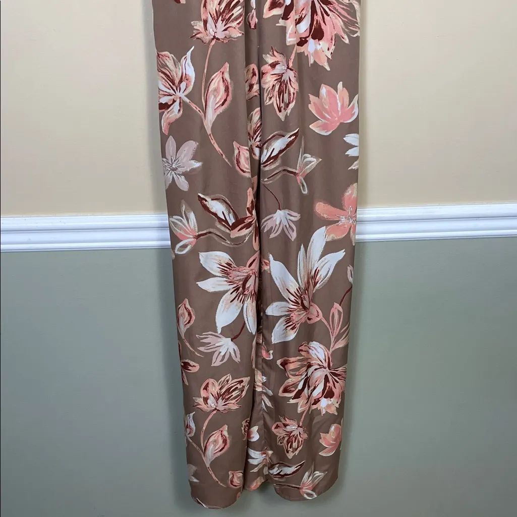 Band of the Free Women’s Linen Blend Bustier Floral Print Wide Leg Jumpsuit Tan Size XS - Image 3