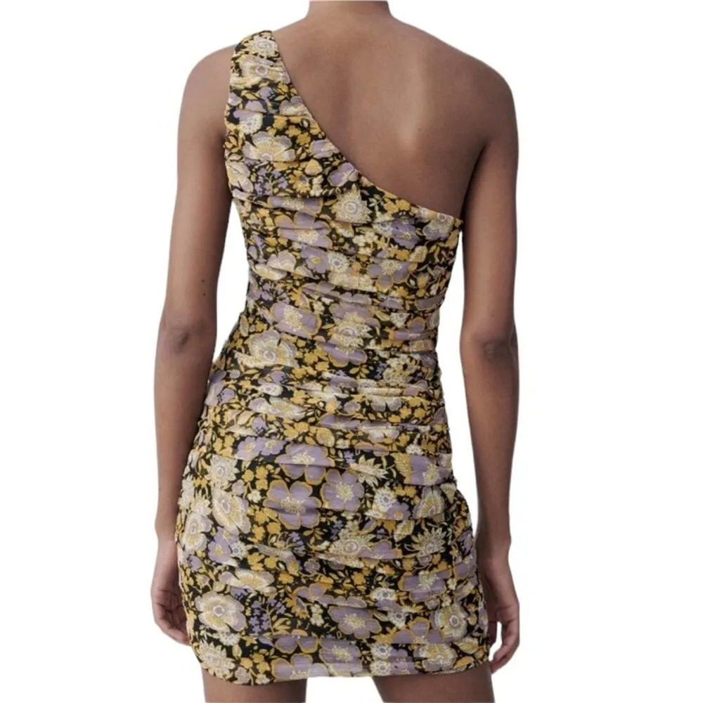 NEW Zara Floral Ruched One Shoulder Mini Dress Cocktail Party Size Small NWT - Image 15