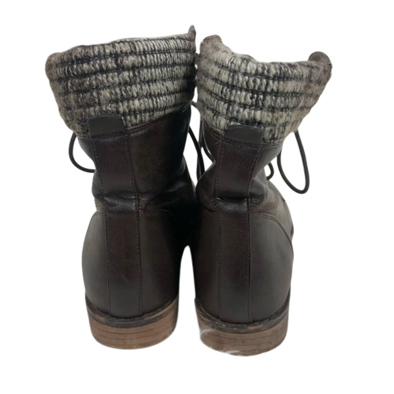 Aldo Faux Leather Lace Up Ankle Boots Womens 8 Brown Knit Cuff Hiking Cabincore - Image 4