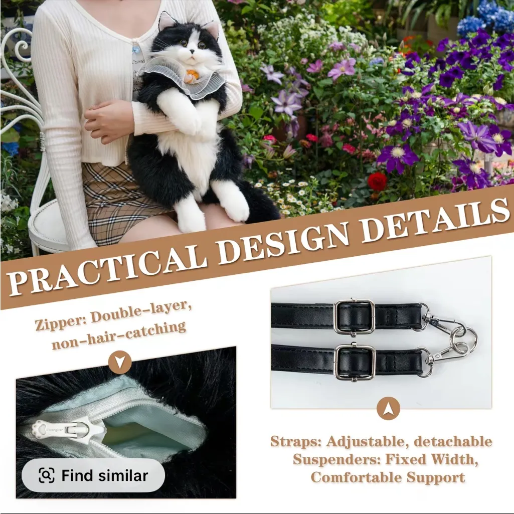 Chongker Backpack Stuffed Animal White Light Calico Cat Plush Bag NEW TikTok - Image 10