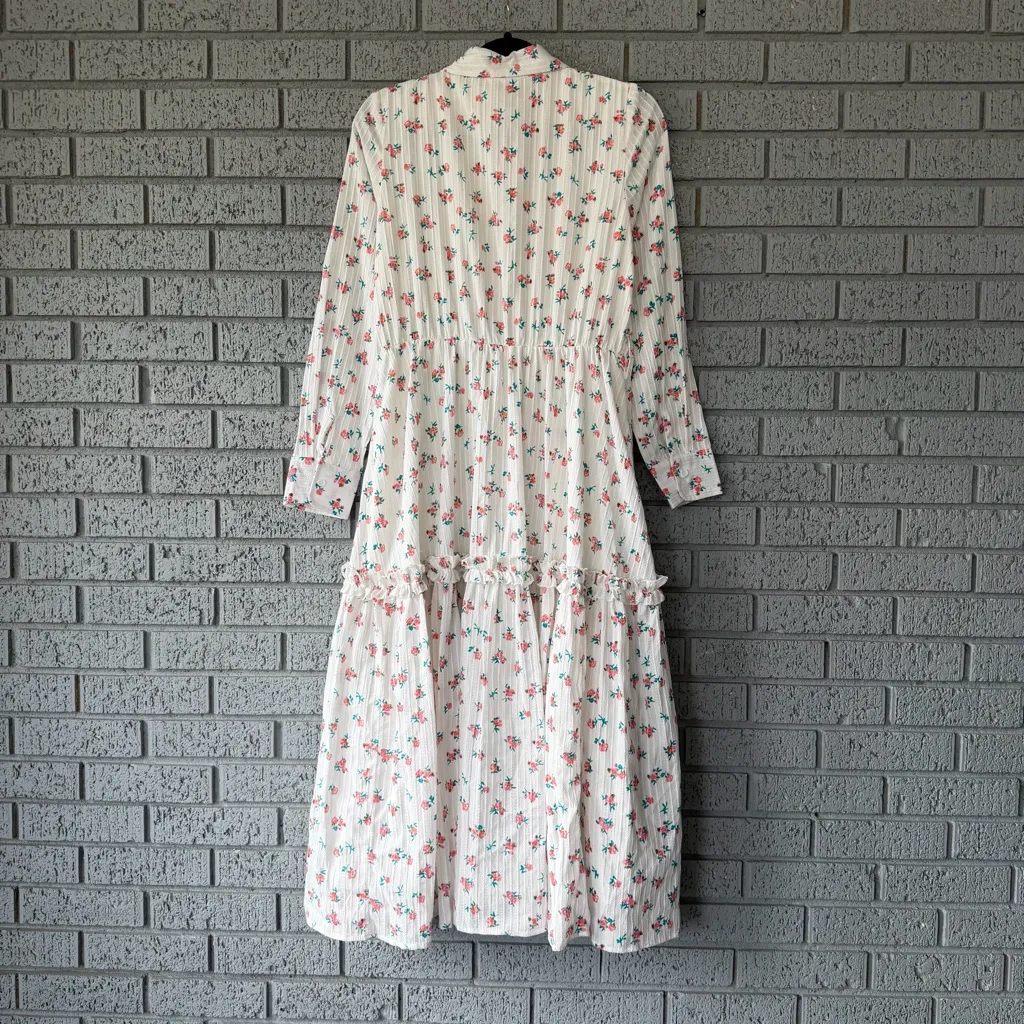NWT Ivy City Co Lola Long Sleeve Midi Dress Pink Roses Floral Size Medium White - Image 7