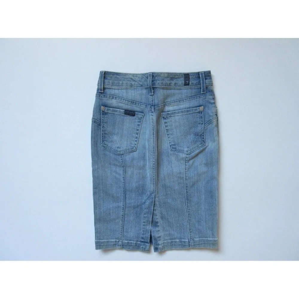 7 For All Mankind High Waisted Slim Illusion Faded Blue Denim Pencil SKirt 24 - Image 5