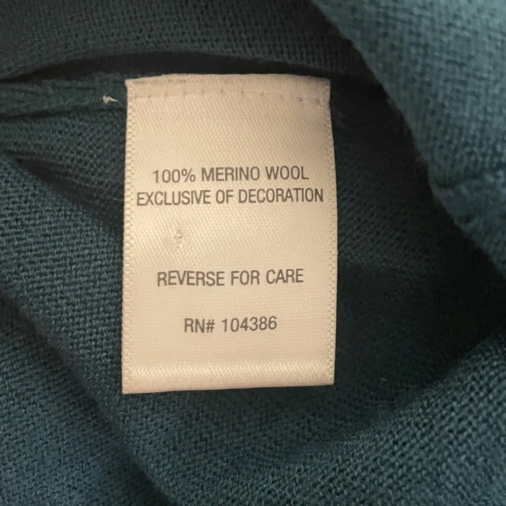 Garnet Hill 100% Merino Wool Green Teal Paisley Cardigan Sweater Long Sleeve Top - Image 5