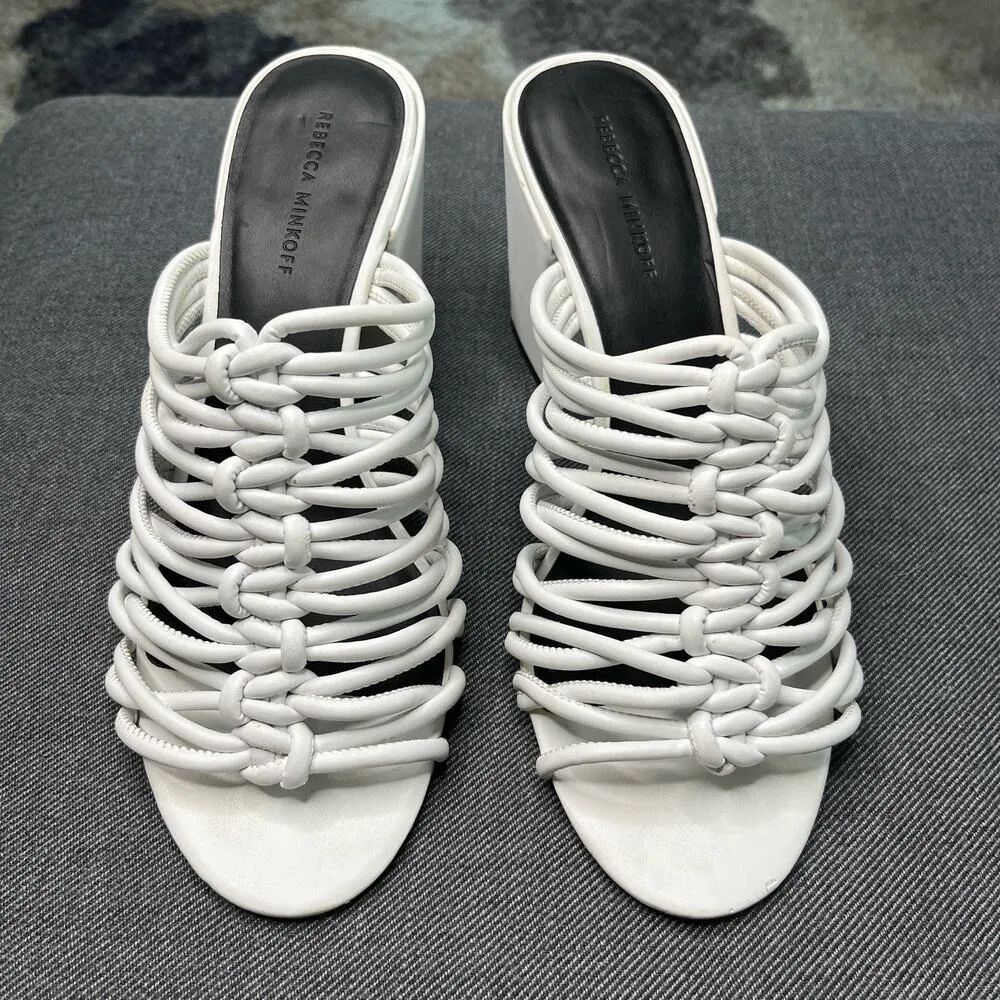 Rebecca Minkoff Calanthe White Sandal 11 Strappy Slip On 3.5" Heel - Image 3