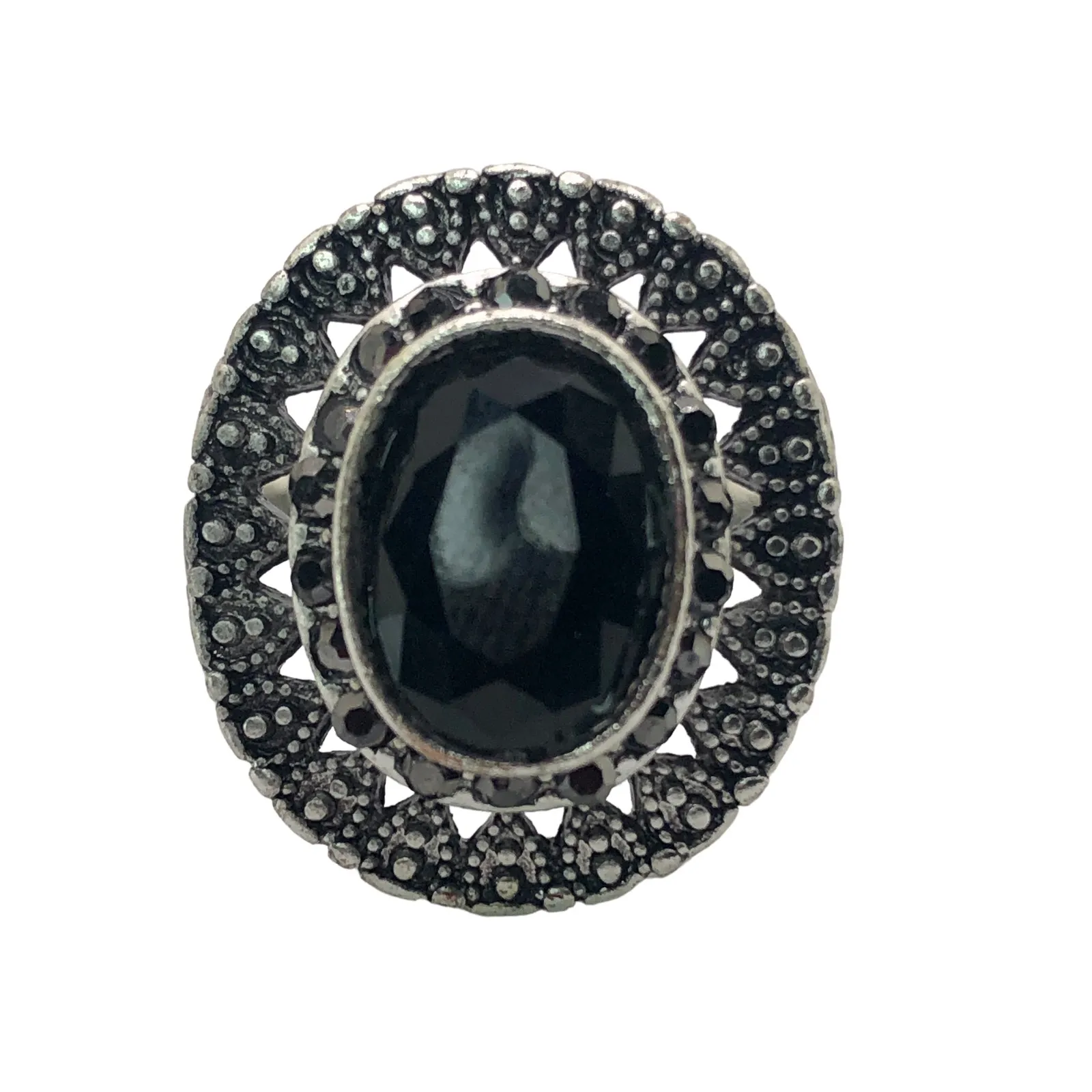Silver and Black Rhinestone Statement Ring - Image 3