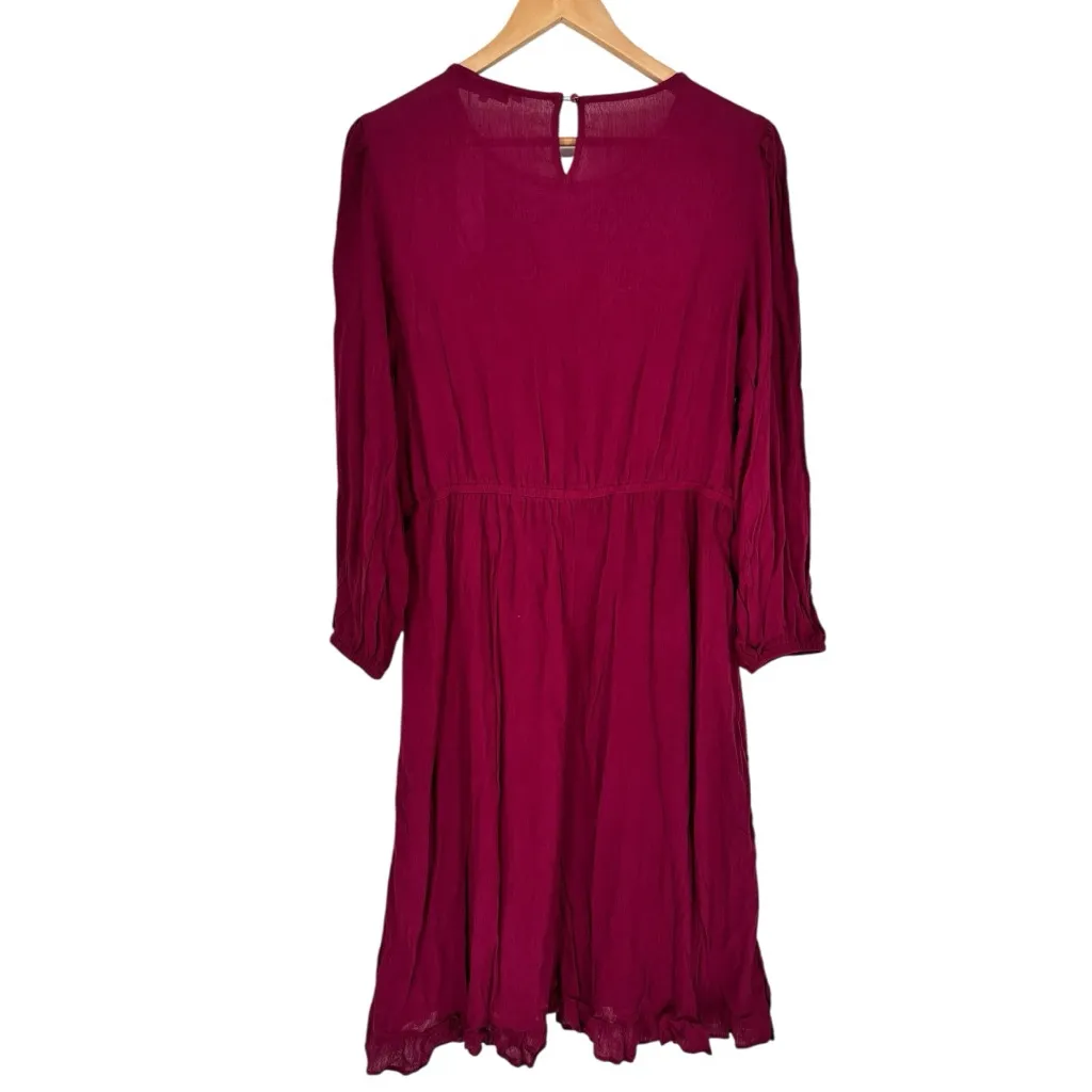 Angela Plus Plum Embroidered Midi Dress size 1X Long Sleeve Ruffle Hem NWT Red - Image 10