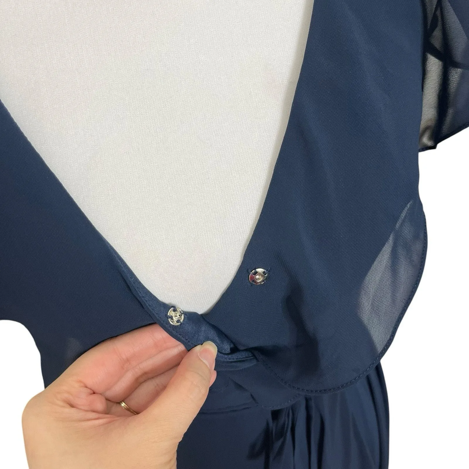 Jenny Yoo NWT Faye Wrap Maxi Dress Navy Chiffon Flutter Sleeve Size 0 Formal - Image 8