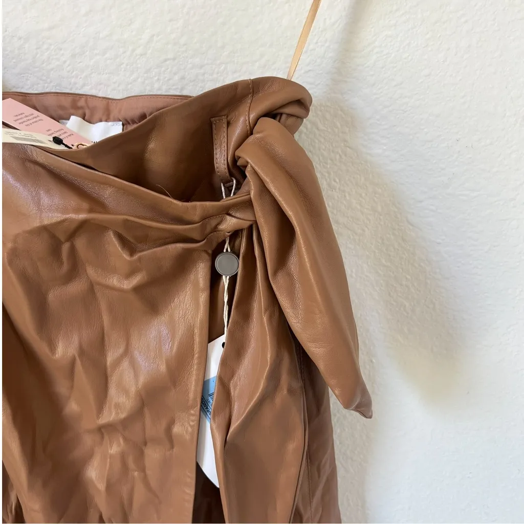 NWT Nanushka Amas Faux Leather Skirt in Camel Brown Tan Size XS - Image 4