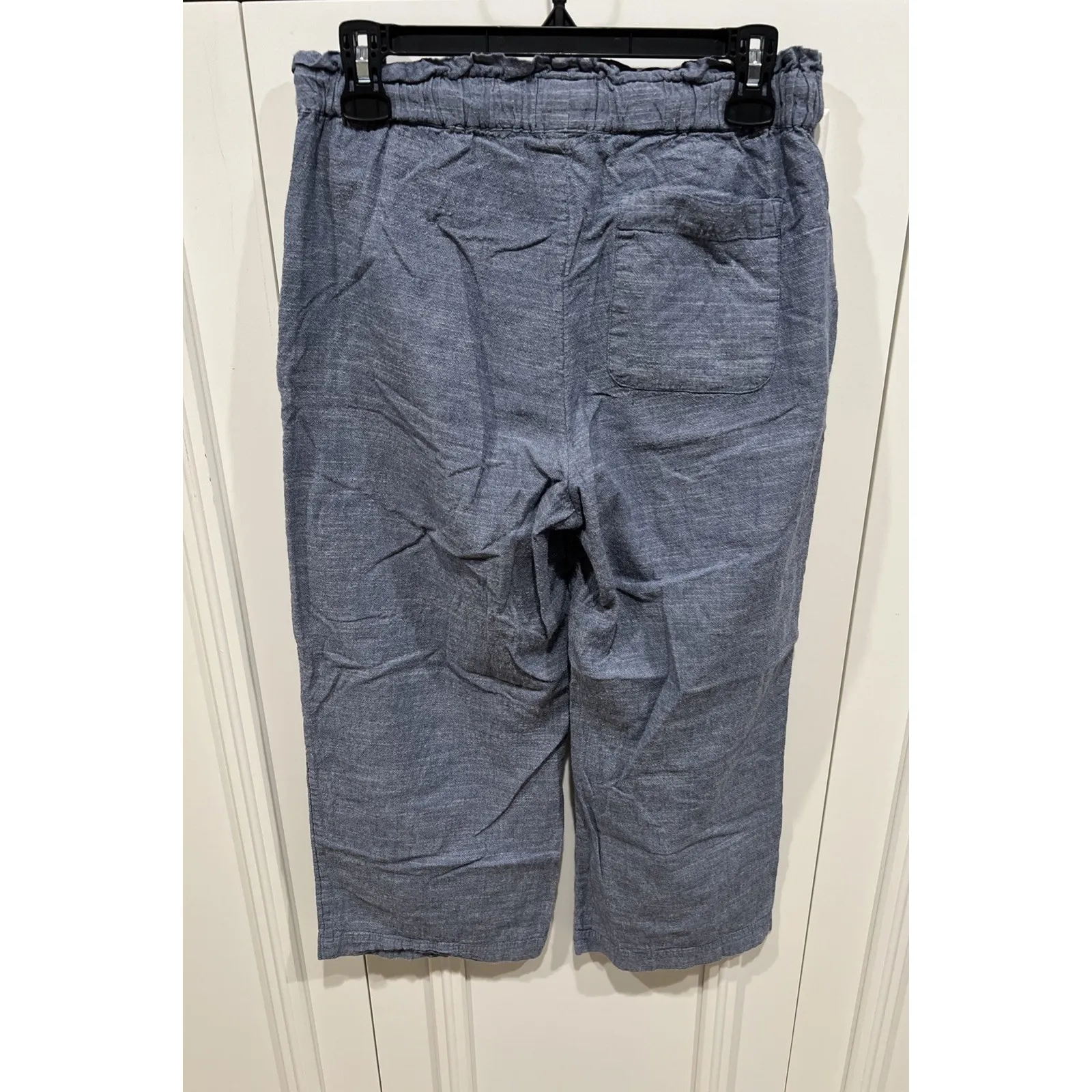 Pact Organic Cotton Pull On Pants Wide Leg Crop Drawstring Blue Boho Beach - Image 2