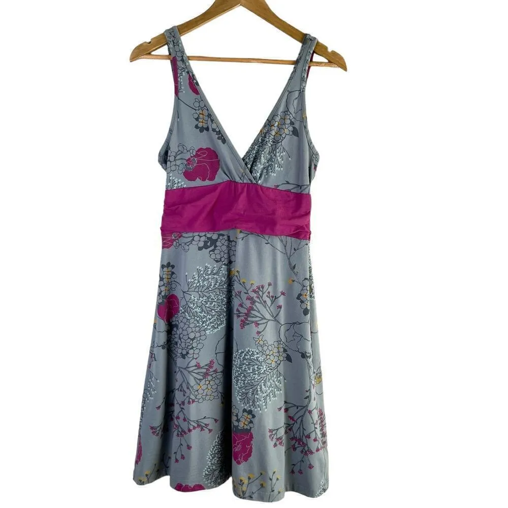Patagonia Margot Organic Cotton Dress‎ in Grey Pink Floral Sleeveless, Small - Image 2