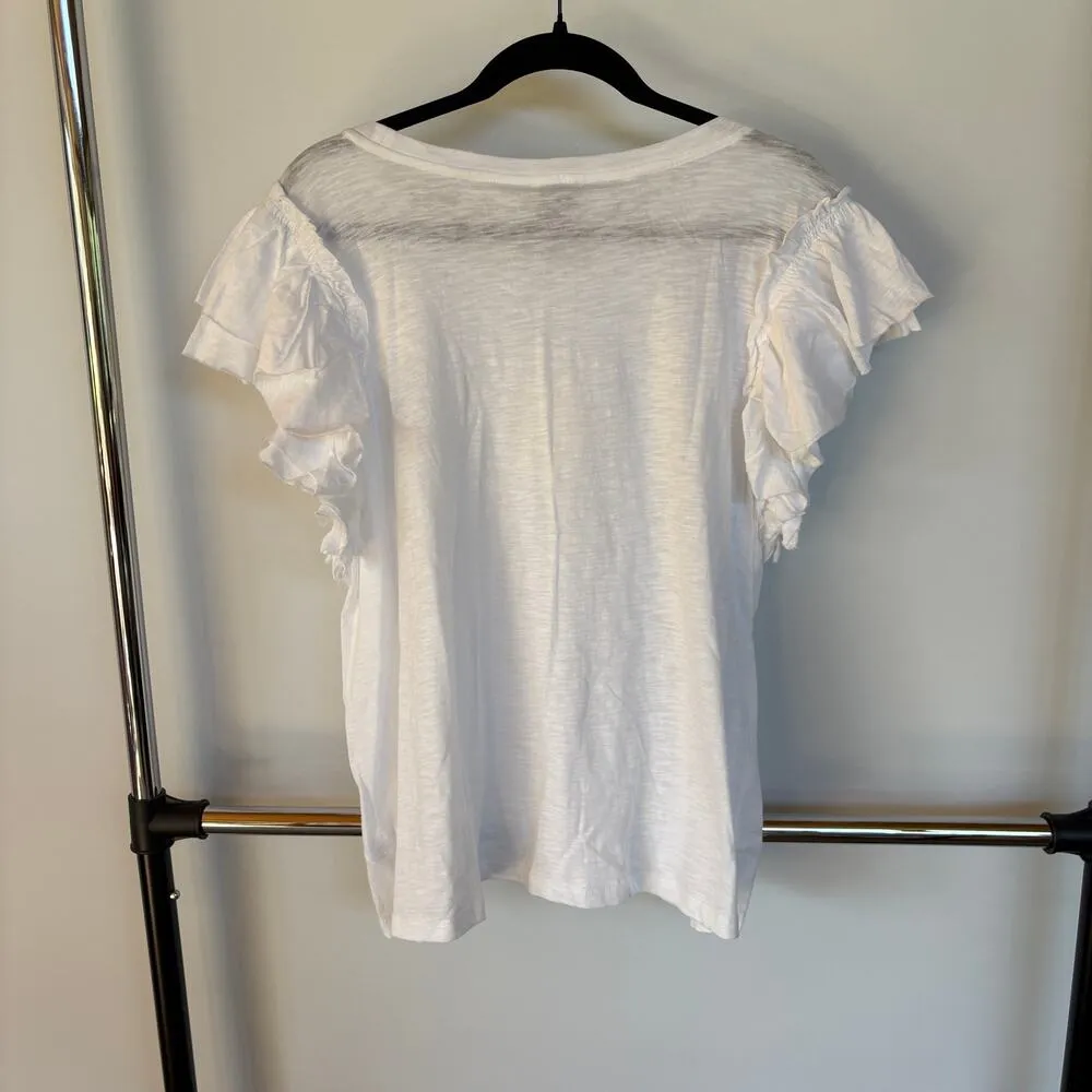 NWT Industry White Ruffle Flutter Sleeve Top Crewneck T - Image 5