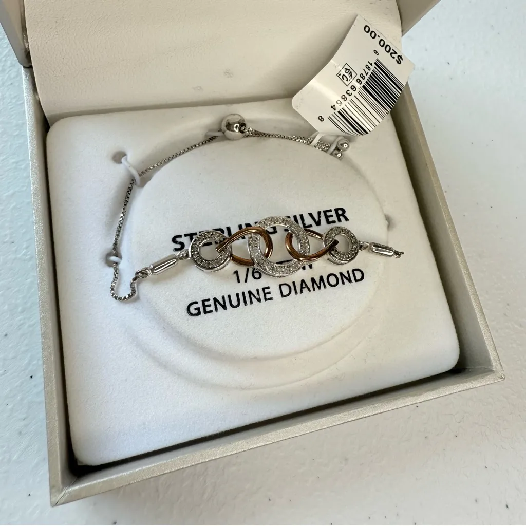 RH Macy’s & Co 925 Sterling Silver with 1/6 carat Diamond adjustable Bracelet - Image 3