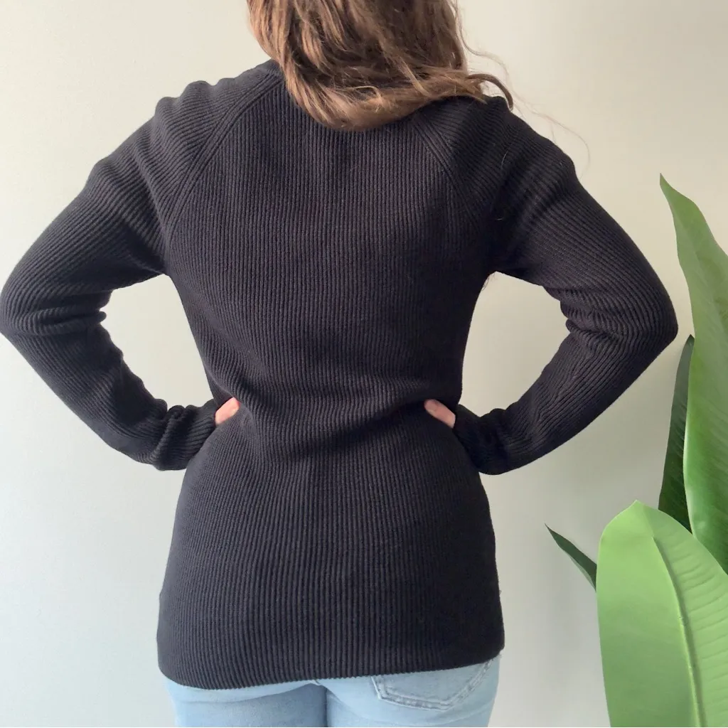 Express Black Half-Zip Turtleneck Sweater ribbed long sleeve classic fall winter - Image 2