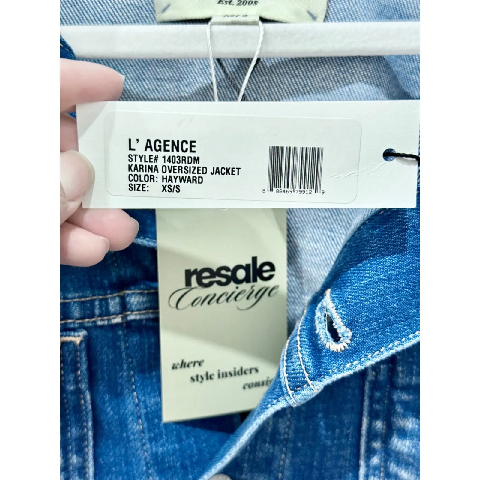 NWT L'Agence Karina Oversized Tucker Jacket Hayward Denim Blue Women's Size XS/S - Image 5