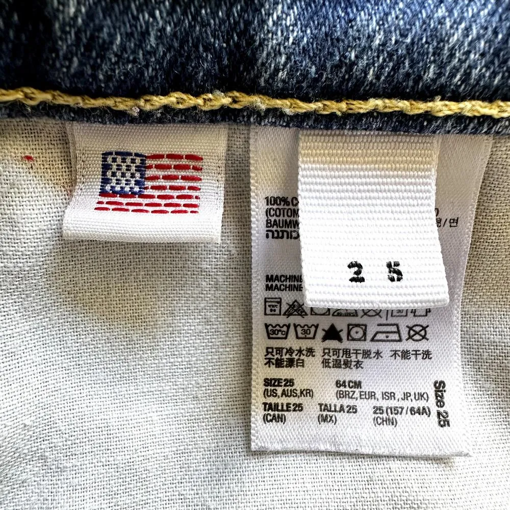 American Apparel Jean Shorts Dark Wash Indigo High Rise Cuffed Hem Denim 25 - Image 4