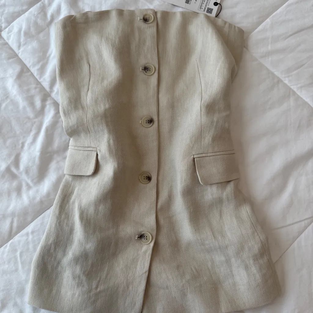 NWT Zara STRAPLESS LINEN BLEND TOP - Image 2