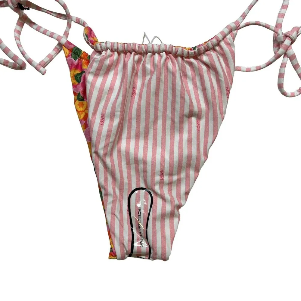 VDM The Label Marley Reversible String Bikini Bottom Floral / Stripe Med New - Image 76