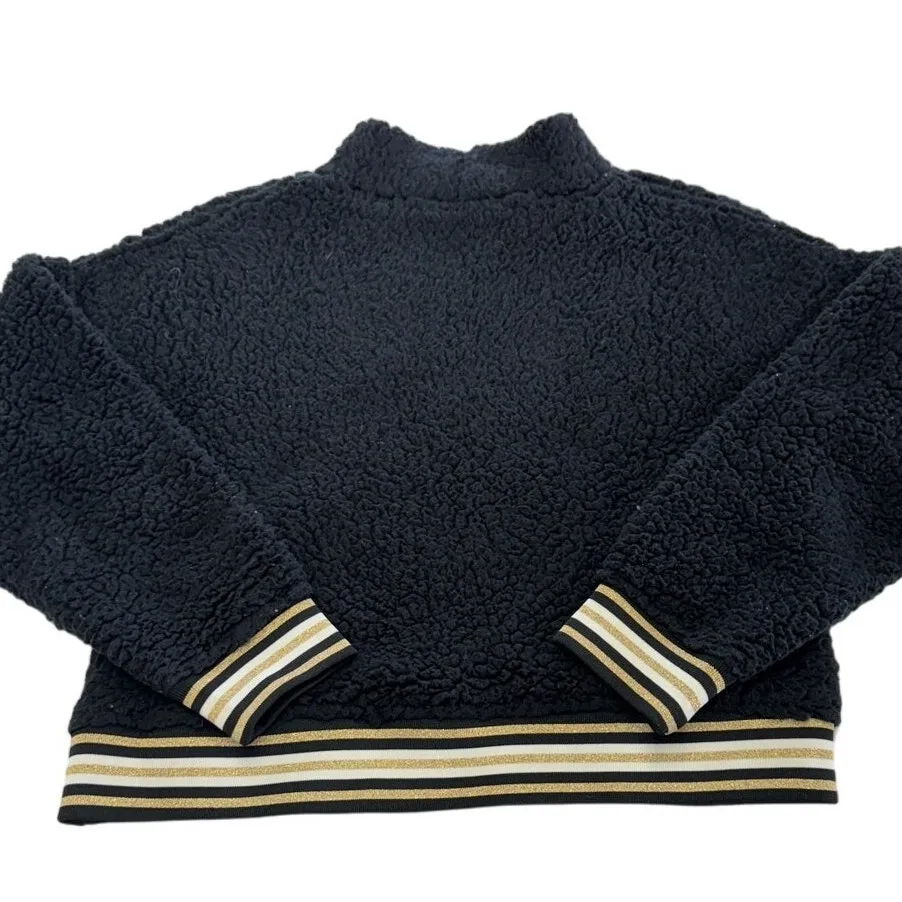 Nanette Lepore Sweater Womens Medium Black Sherpa Wubby Mock‎ Neck Fleece - Image 3