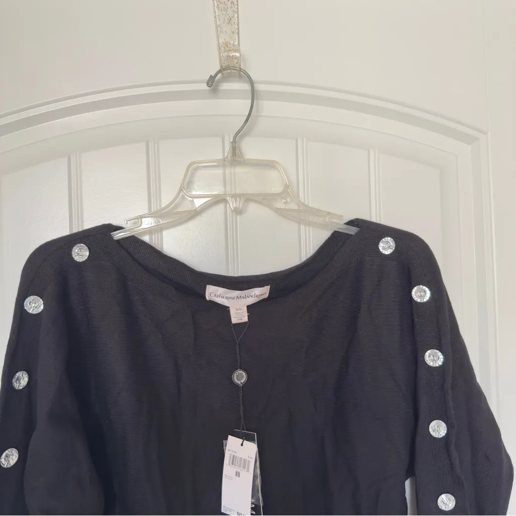 Catherine Malandrino Med Boatneck Dolman Sleeve Button Detail Sleeves Knit Top - Image 3