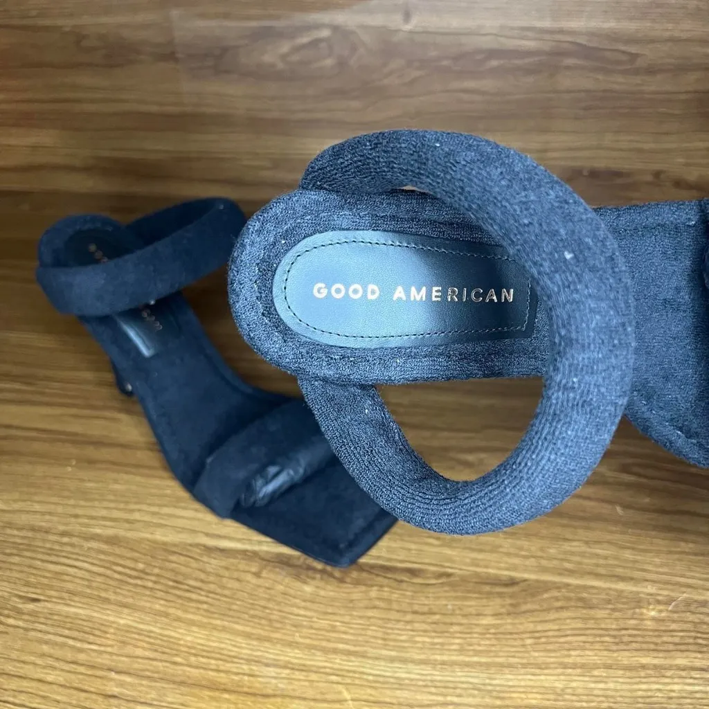 Good American Black Terry Strap 3.5” Stiletto Heel Sandal NIB GA354T-X - Image 3