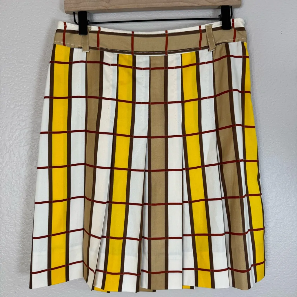 Marc by Marc Jacob’s Plaid Pleated Checkered Yellow Brown Silk Skirt size 6 - Image 3