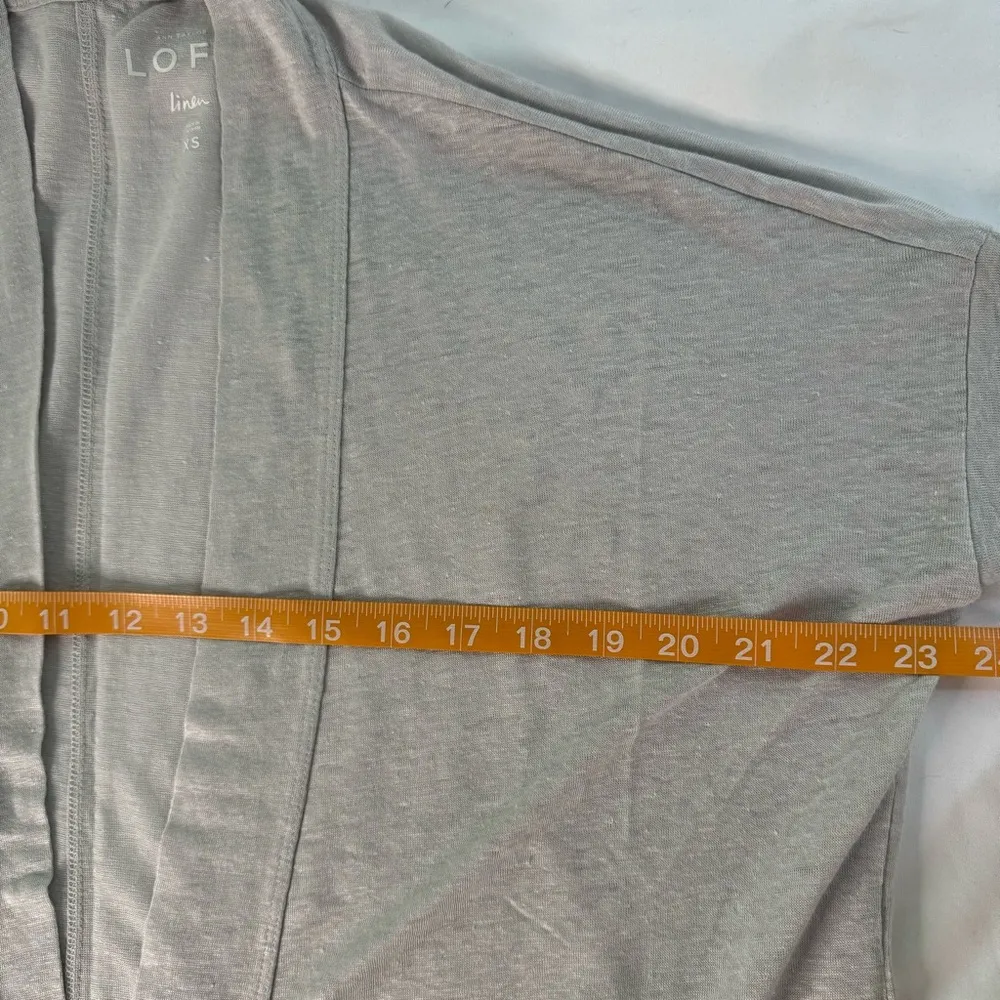 LOFT Cardigan Grey Linen sz XS Open Front Flowy Summer Lightweight Short Sleeve - Image 6