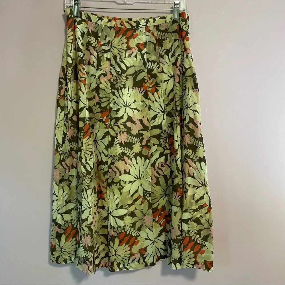 Vintage Geiger Floral Midi Skirt Tropical Leaf Pleated Brown Size 4 - Image 8