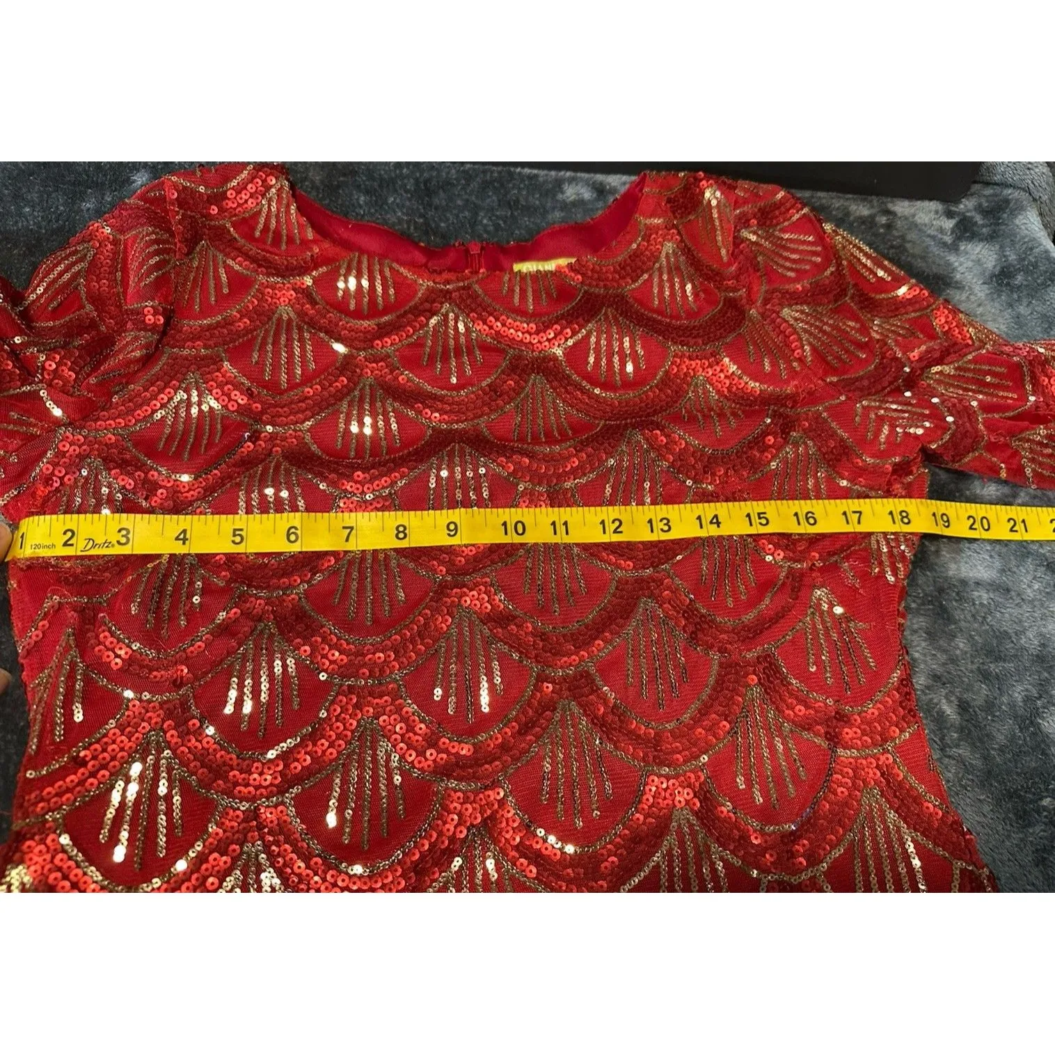 Vintage Gianni Bini Red Gold Sequin Cocktail Dress Size L Size L - Image 4