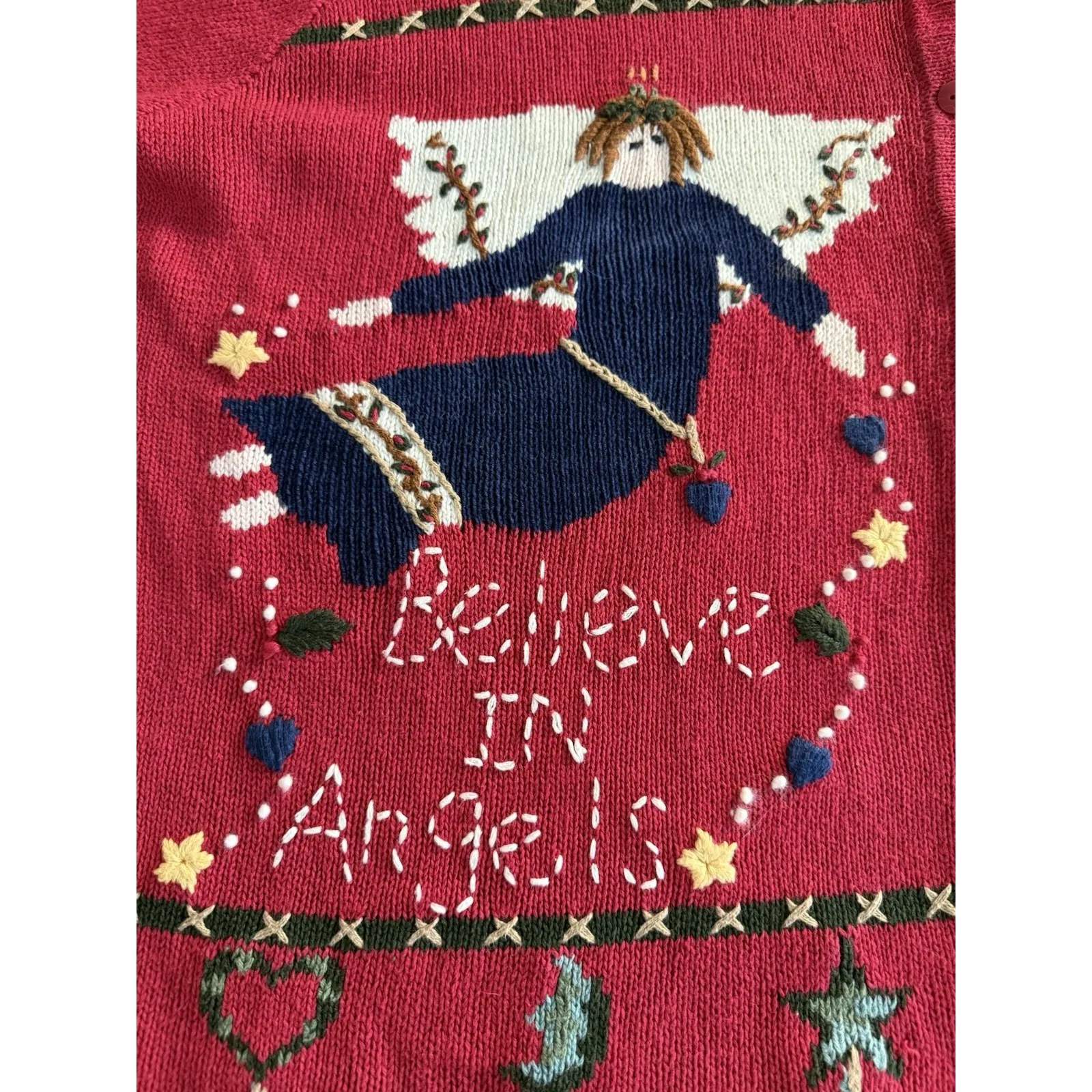 VTG Quacker Factory Christmas Angels Cardigan Sweater Holiday Novelty 2X Angora - Image 7