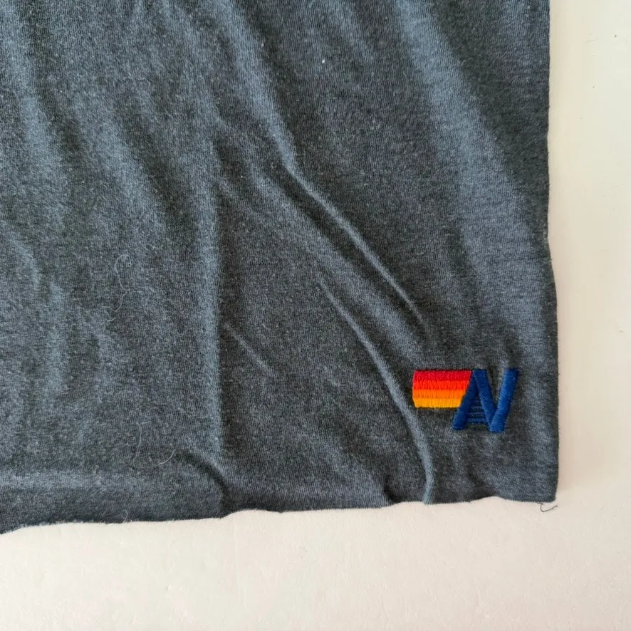 Aviator Nation Boyfriend Tee Mountain Stitch Deep Blue Size Medium Raw Hem Crop - Image 4