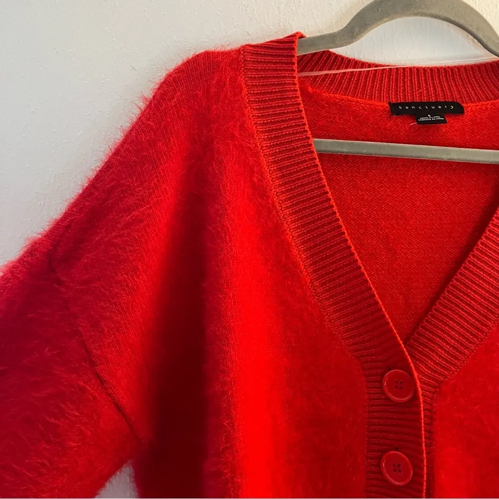 Sanctuary Cardigan Punk Red Super Soft Cropped Knit V Neck Button Front Sz S EUC - Image 5