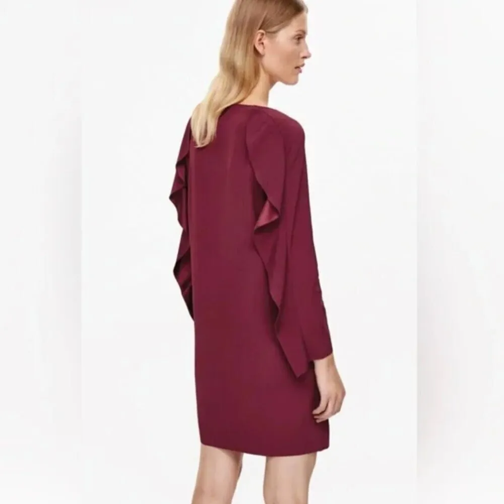 COS Scalloped Long Sleeved Mini Nubu Dress Burgundy‎ Maroon 4 - Image 2