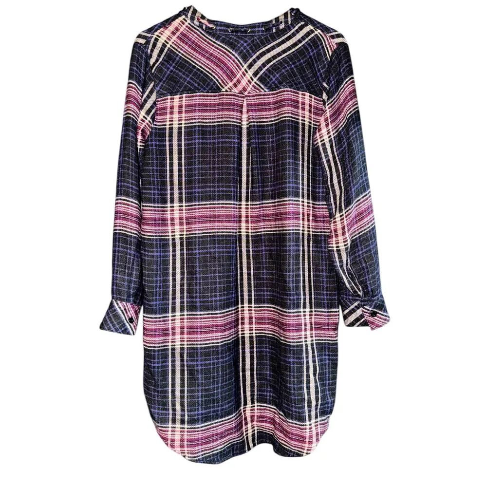 Anthropologie Cloth & Stone Red Blue Plaid Tunic Shirt Dress Long Sleeve M Soft - Image 4