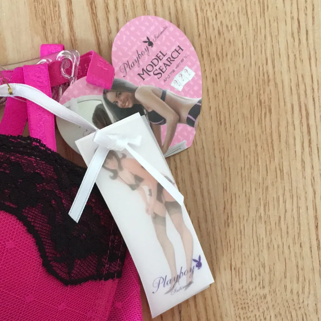 #1 New Playboy Vintage Sexy Padded Bustier With Thong Hot Pink Black size Medium - Image 4