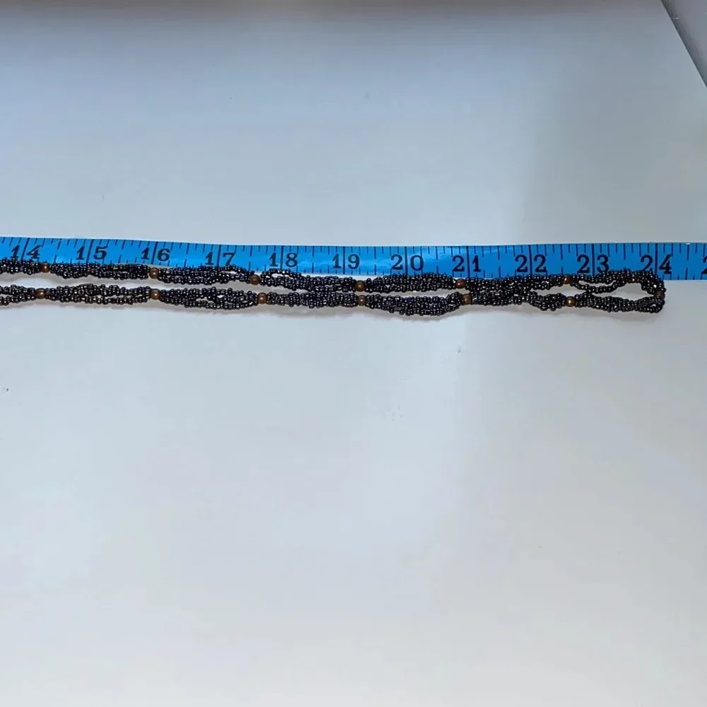 Seed Bead Druzy Triple Strand 24 Inch Necklace Metallic Natural Stone Layered‎ Black - Image 4