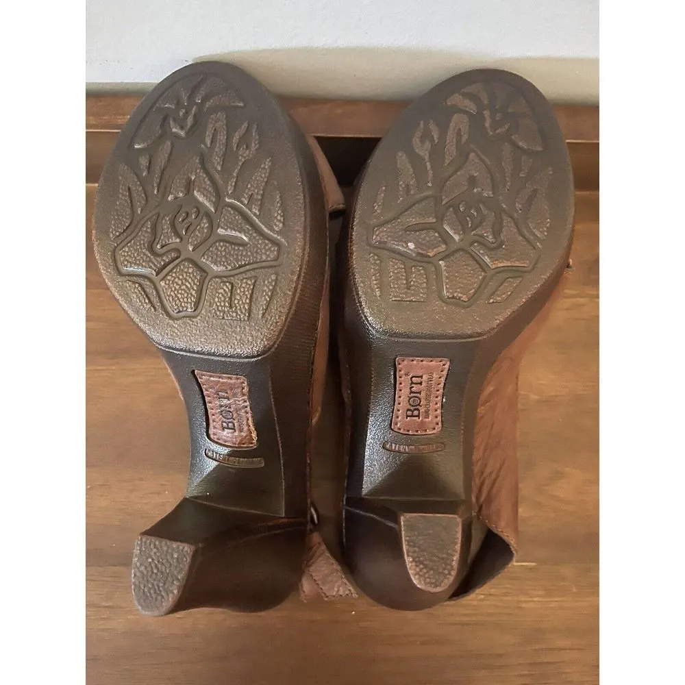 Born Women’s Platform Slingback Sandal Brown Leather size 9M Heels Peep Toe - Image 6