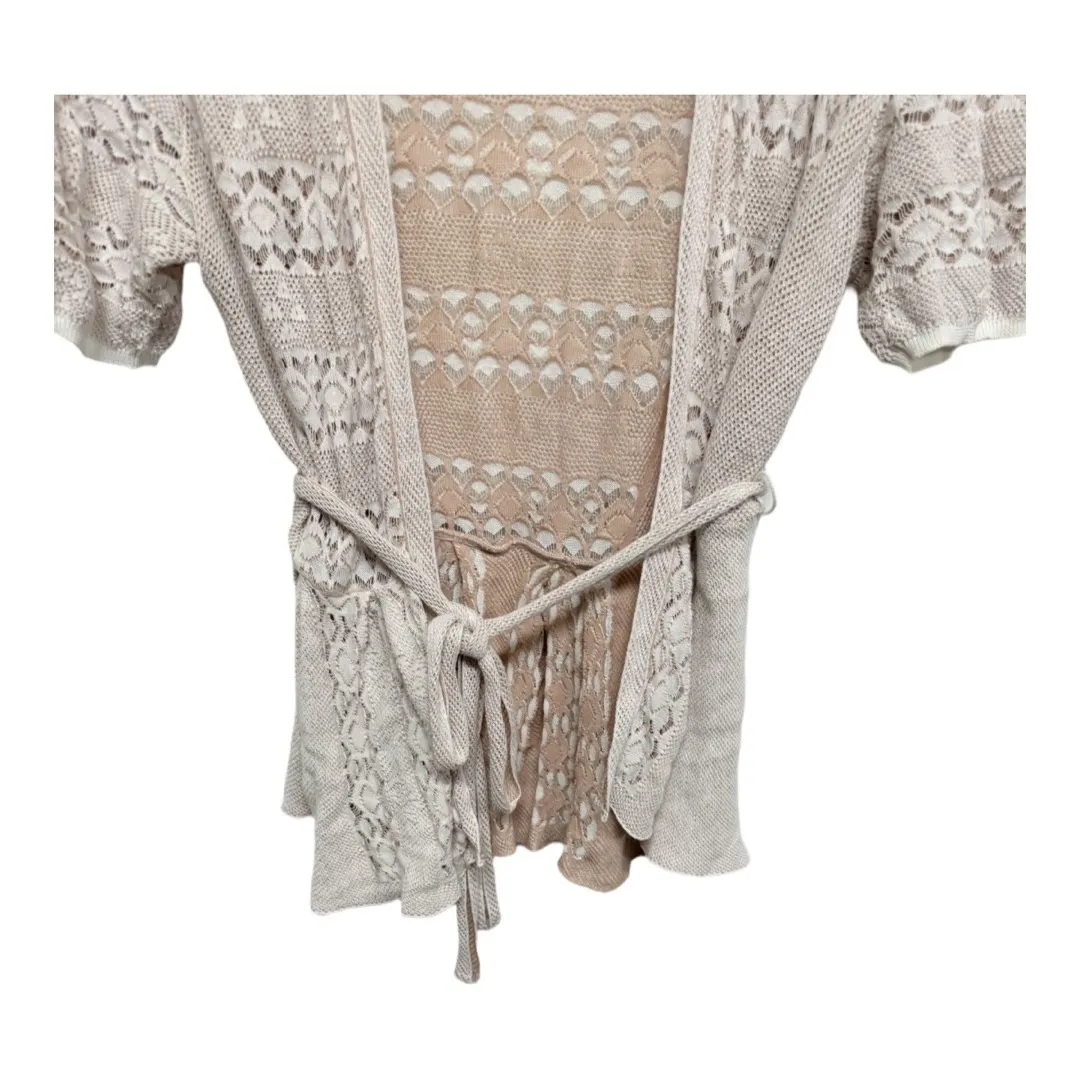 Anthropologie Knitted & Knotted Lace Stitch Cardigan Large Peach Tan Boho Twee - Image 5