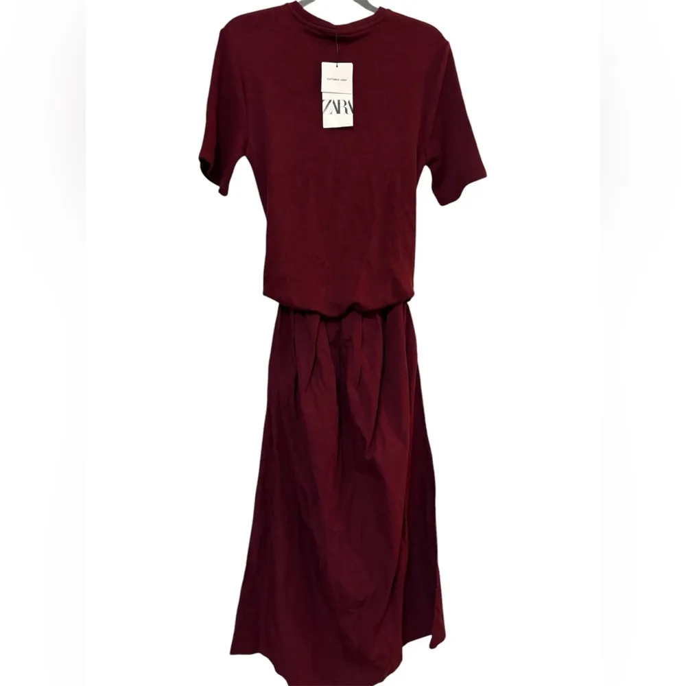 Zara burgundy cotton midi dress NWT - Image 4