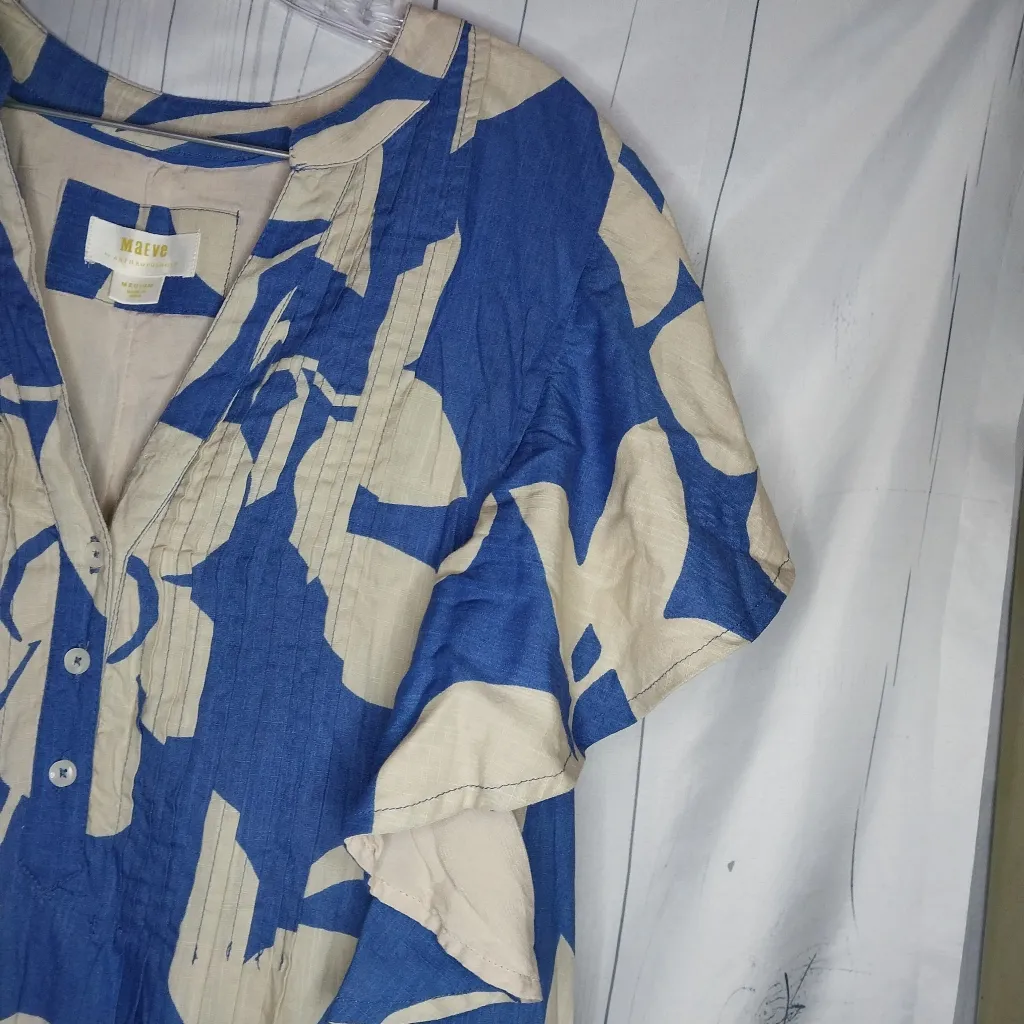 Maeve By Anthropologie Blue and Cream Floral Boho Hippie Maxi Dress Size M - Image 2