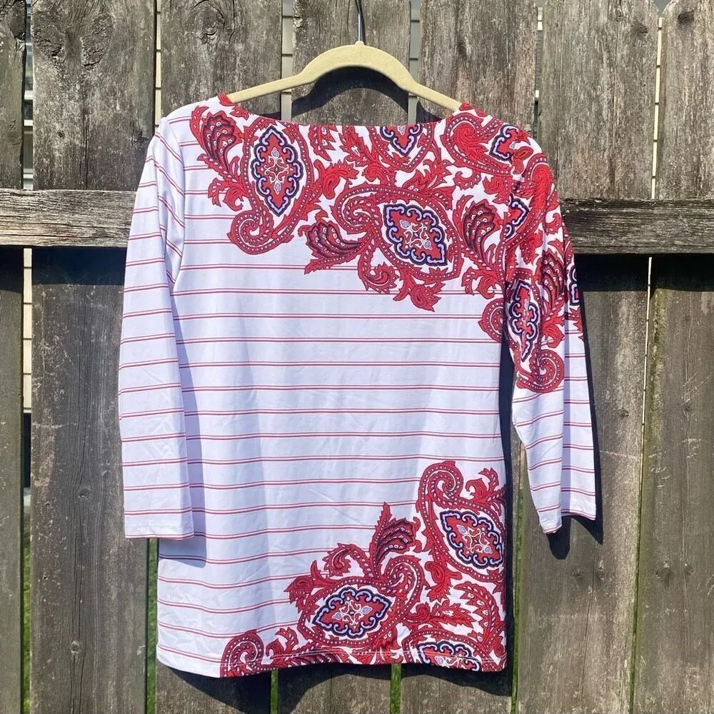 Charter Club Nylon Striped Paisley‎ Boatneck Top | XS - Image 5