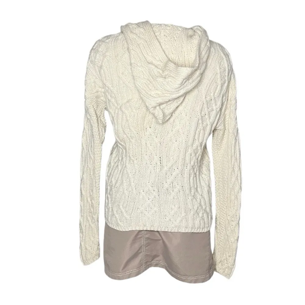 INIS CRAFTS Cable Knit Hooded Zip Sweater 100% Merino Wool Womens Size Medium - Image 2