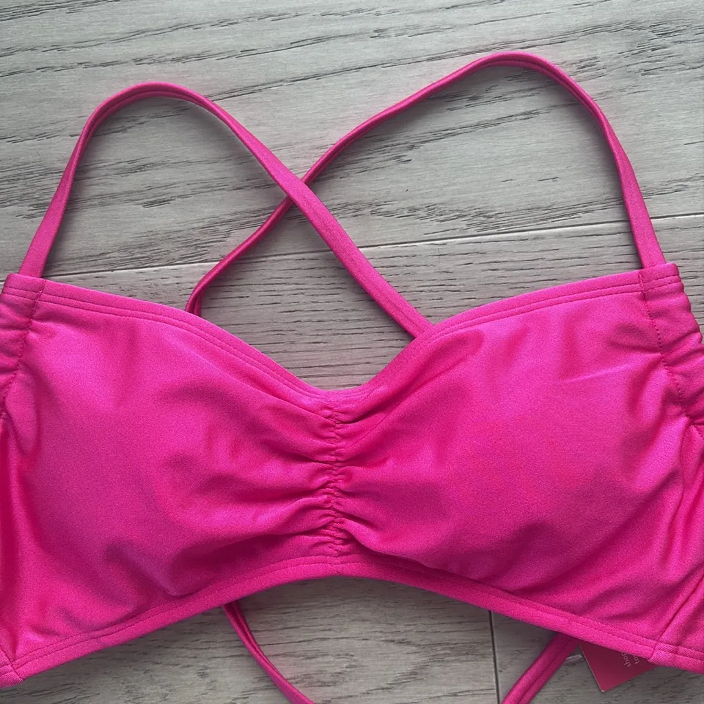 Xhilaration Shiny Pink Bikini Top Juniors Medium Tie-Crossback Bralette Swim New - Image 4