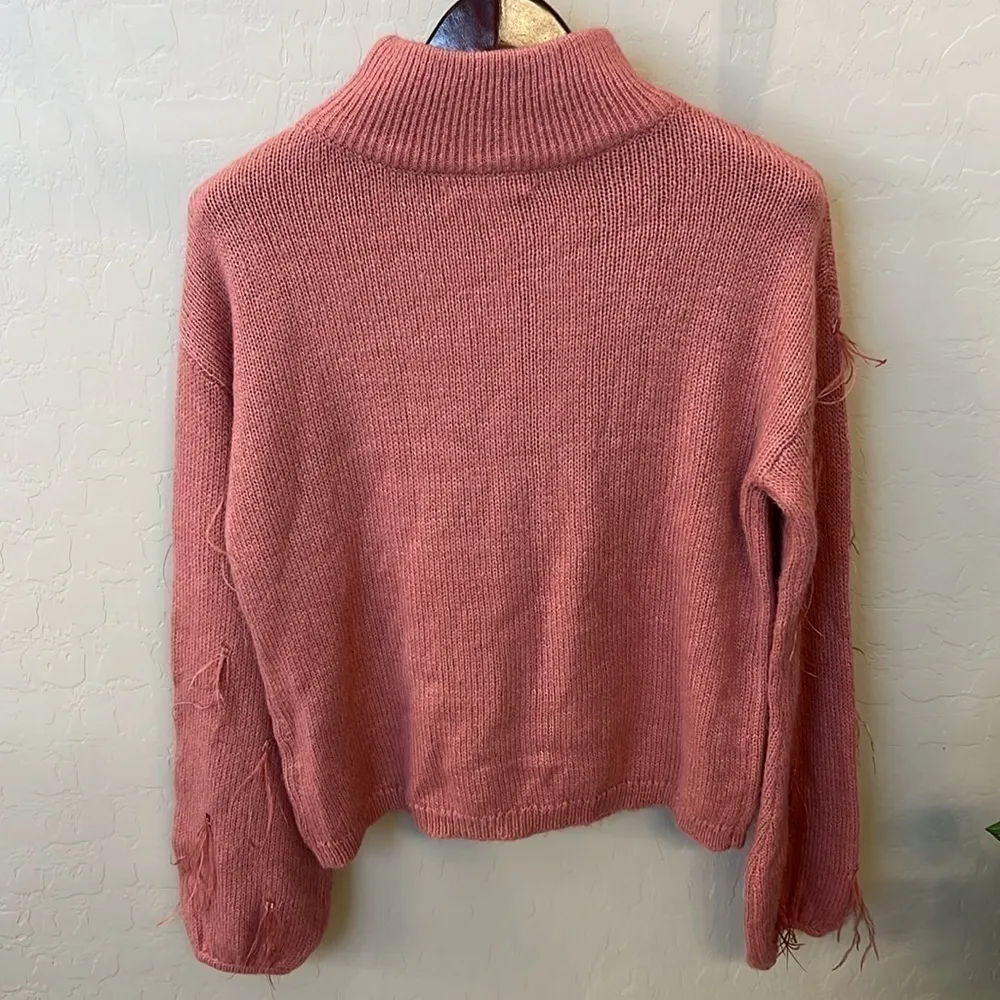 Rachel Parcell Ostrich Feather Trimmed Mock Neck Sweater, blush pink, size M - Image 7