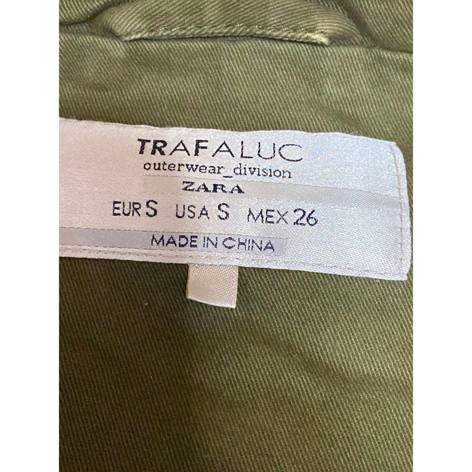 Zara Trafaluc Green Long Sleeve Hoodie Hooded Full ZIp Utility Coat Jacket Sz S - Image 3