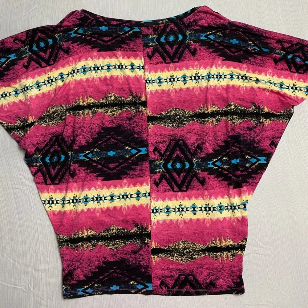 R Rouge Vtg Blouse Size 3XL Pink Yellow Aztec Print Top - Image 5