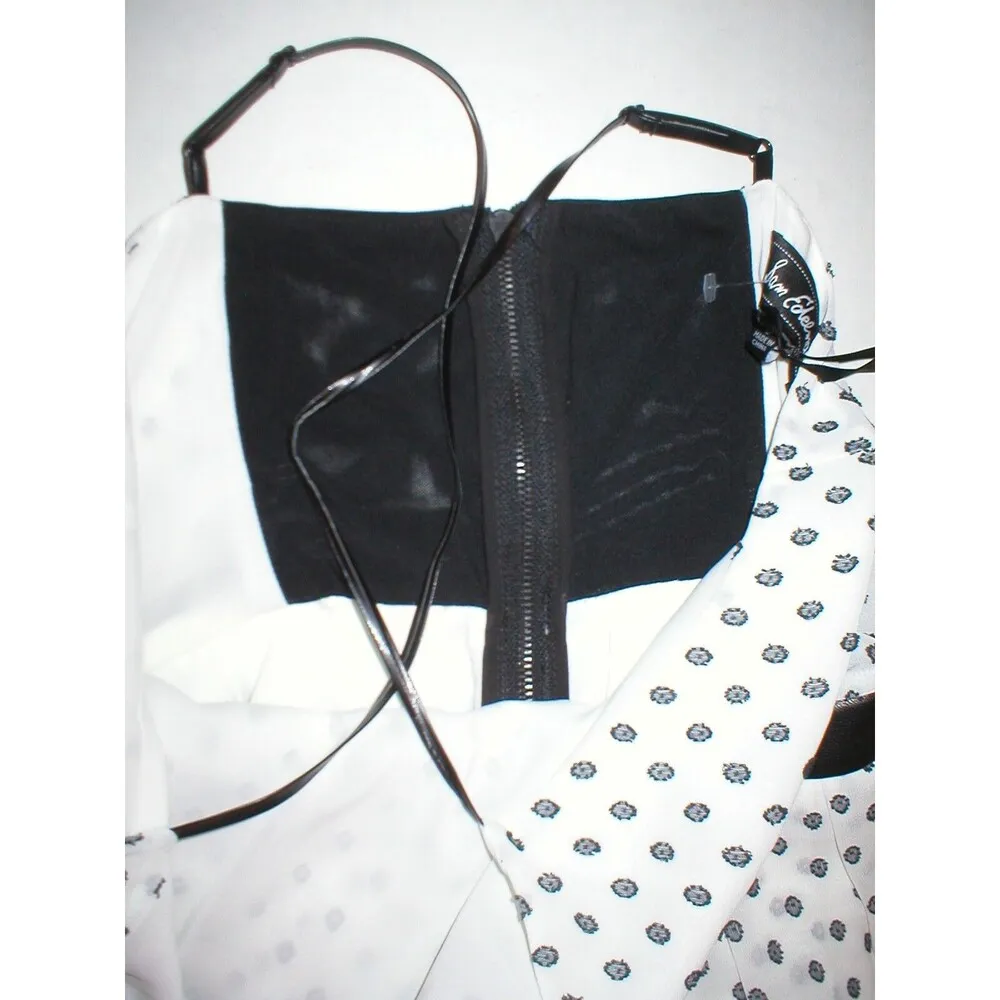 New Womens Sam Edelman Dress White Tank Black 6 Sleeveless Faux Leather Straps - Image 3