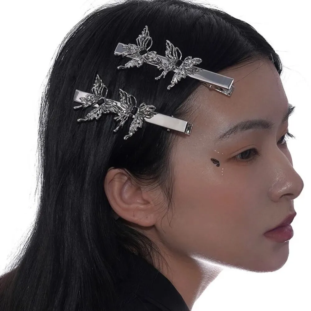 Korean Vintage Rhinestone Butterfly Silver Hair Clip - Image 2
