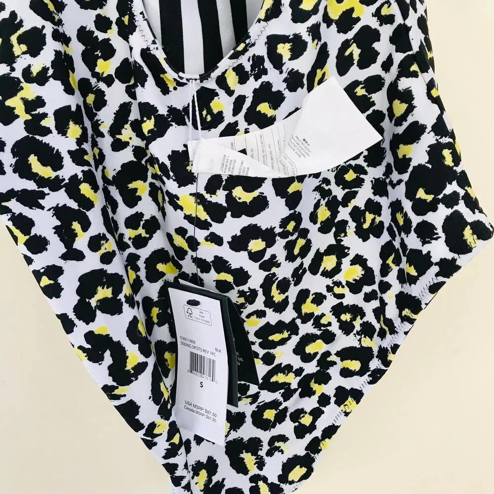 New Volcom Seeing Spots Reversible One-Piece Swimsuit Leopard Striped Size S - Image 9